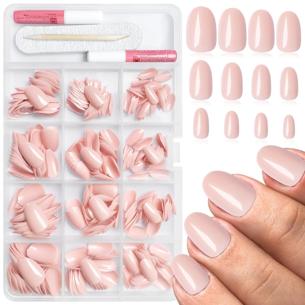 Nude Pink Short Oval Press On Nails Set